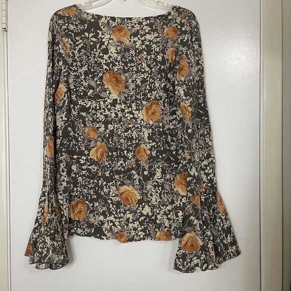 For Love & Lemons brown floral vneck Bell sleeve Blouse top size Medium - Picture 5 of 6